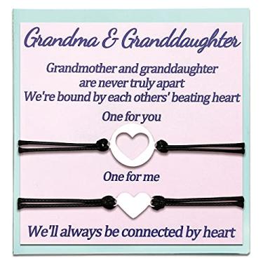 Imagem de Pulseiras para avó e neta combinando presentes para avó, neta, dia das mães, conjunto de 2 corações ajustáveis, Sem pedra preciosa