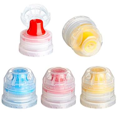 Imagem de Leinuosen 30 peças 28 mm tampas de substituição push pull reutilizável plástico colorido refrigerante garrafa de água tampa superior adequada para 28 mm tampa de garrafa esportiva, vermelho amarelo e azul