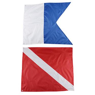 Imagem de Pacote com 2 bandeiras de mergulho Scuba International Diver Flag (50,8 x 61 cm) Poliéster Alpha Flag Sinalizadores de barco para mergulho com snorkel, mergulho, atividades subaquáticas