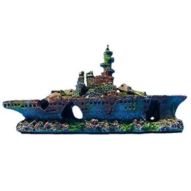 Imagem de Zoele resina danificada barco de guerra marinho Mini Navio Nave de Batalha Pescaria Tanque Paisagem Ornamento Caverna Decoração de aquário