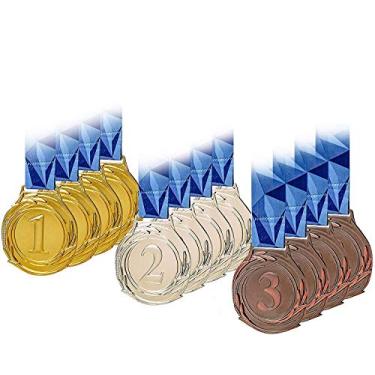 Imagem de SEDOPLK 12 peças de medalhas de metal de tamanho grande, medalhas premiadas de bronze dourado com fita de gola V para eventos, salas de aula, jogos de escritório e esportes, 6,35 cm