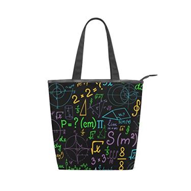 Imagem de Bolsa feminina de lona durável, multicolorida, estampa de fórmulas matemáticas, bolsa de ombro para compras com grande capacidade