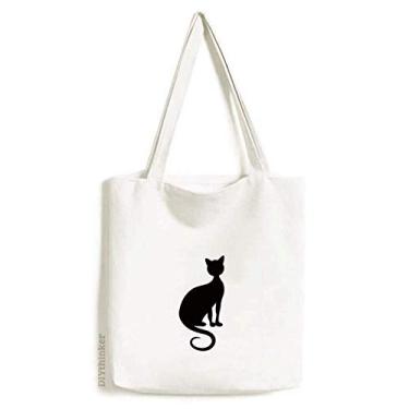 Imagem de Bolsa de lona com desenho de animal elegante de gato preto bolsa de compras casual bolsa de mão