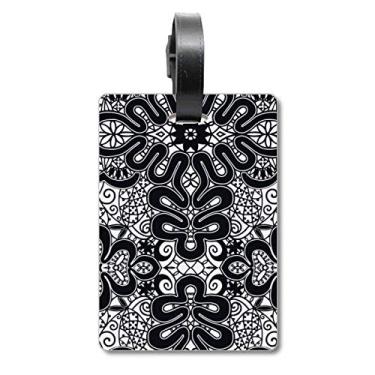 Imagem de Bolsa de mala estilo rococó, preta, branca, com etiqueta para cartão de bagagem