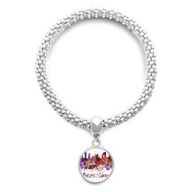 Imagem de DIYthinker Pulseira de prata em aquarela da cidade de Barcelona Spain com pingente de corrente ajustável