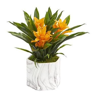 Imagem de Nearly Natural Plantas de seda em vaso com acabamento de mármore artificial, amarelo