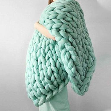 Imagem de Cobertor de malha grosso feito à mão Manta de lã para braço Fio de animal de estimação Cama cadeira sofá Super tricô cobertor de lã robusto presente de decoração para casa cinza escuro 100cm * 150cm