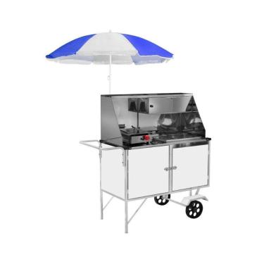 Imagem de Carrinho Cachorro Quente e Lanche com Guarda Sol Rodas Maciças Cefaz