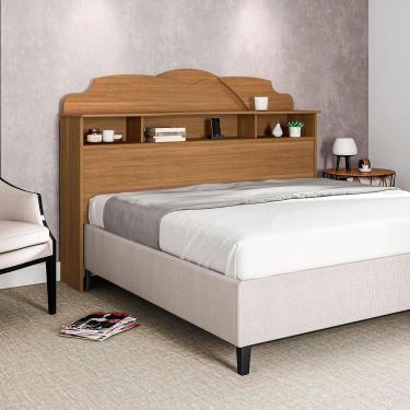 Imagem de Cabeceira Casal Cama Box Queen 1,60m com Nicho Cristal - Amêndoa