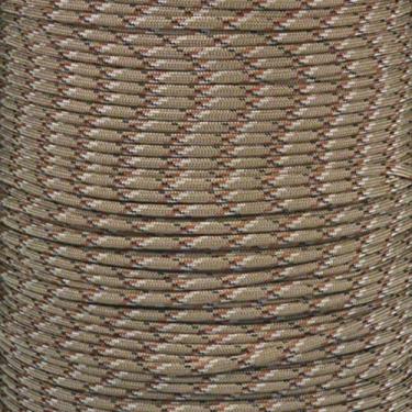 Imagem de Paracord Planet 250 kg, cabo de paraquedas camuflado do deserto. Também conhecido como corda de paraquedas, corda de paraquedas, cabo utilitário, cabo tático e cabo militar. Feito nos EUA para proporcionar durabilidade e força.