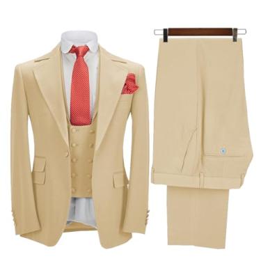 Imagem de Aesido Ternos masculinos regulares, 3 peças, caimento justo, com um botão, para festa de casamento, negócios, smoking, blazer, colete e calça, Champanhe, X-Small