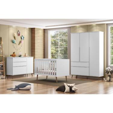 Imagem de Quarto Para Bebê Completo Melinda com Roupeiro Cômoda e Berço Branco