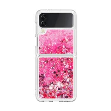 Imagem de Para Samsung Z Flip 4 flip 5 Capa luxuosa com glitter areia movediça para Samsung Galaxy Z Flip5 Zflip 3 4 5 Capa gradiente Bling à prova de choque, meihong, para Samsung Z Flip 4