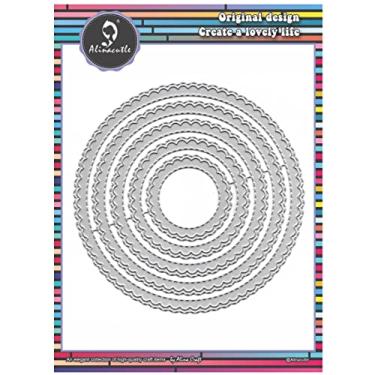 Imagem de Alinacutle Pacote com 5 - redondo, moldura de borda de vieiras, molduras clássicas, cortes de papel para artesanato, molde de perfuração de metal para cartão faça você mesmo