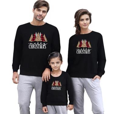Imagem de ONKOUKOU Moletom de Natal Mon and Me - MERRY Xmas Tree Impresso Feminino Pulôver TopFamily Combinando Gola Redonda, Feminino - Preto, GG
