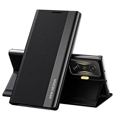 Imagem de CCSmall Capa de couro empresarial para Xiaomi Poco F4 GT com suporte, [capa interna de TPU à prova de choque] Capa protetora flip para celular Xiaomi Poco F4 GT CX preta