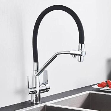Imagem de Torneira de cozinha com filtro de latão preto, água pura 360, rotação, alça dupla, purificação, cozinha, quente e fria, misturador de água potável, cromado b