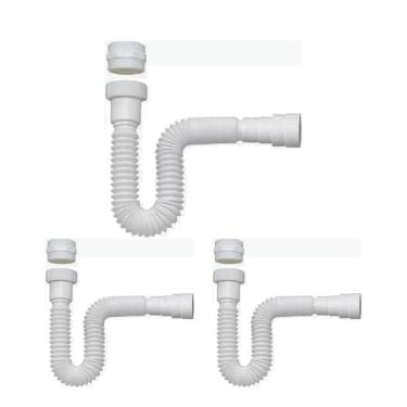 Imagem de Kit 3 Sifão Sanfonado Flexivel Branco Pia Banheiro Cozinha