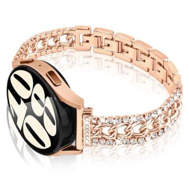 Imagem de Shesyuki Pulseira de relógio de corrente brilhante de 20 mm compatível com Samsung Galaxy Watch 6 5/4 de 40 mm e 44 mm/Galaxy Watch 5 Pro de 45 mm/Galaxy Watch 4 Classic de 46 mm e 42 mm, pulseira