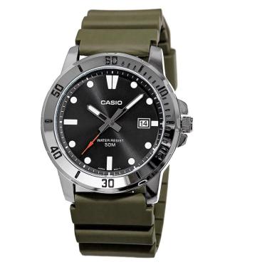 Imagem de Relógio CASIO Masculino MTP-VD01-3EVUDF Analógico Prata Mostrador  Preto pulseira em Resina Verde