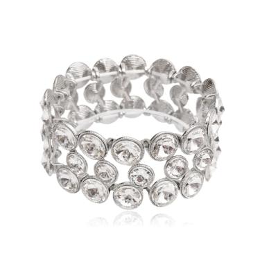 Imagem de CSY Elegante pulseira elástica larga para noiva feminina declaração de cristal redondo Art Deco bijuteria para festa de casamento formatura, Cristal Zinco, Cristal