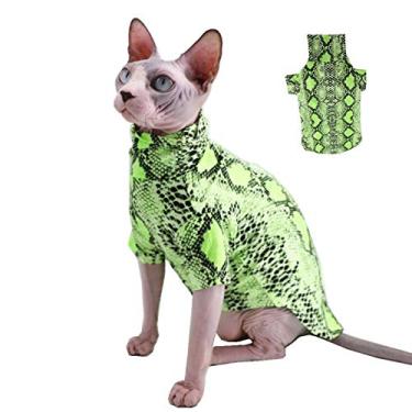Imagem de Edição Limitada Cool Sphynx Gato Sem Pêlos Verão Padrão Pele de Cobra Camisetas Roupas para Animais de Estimação, Colete de Gola Redonda Camisas de Gatinho Sem Mangas, Vestuário para Gatos e Cães