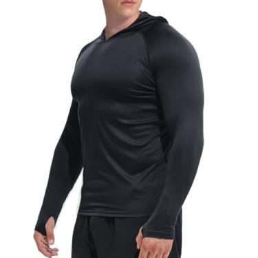 Imagem de GKVK Camiseta masculina FPS 50+ proteção solar com capuz de manga comprida FPS Rash Guard UV leve, Preto, XXG