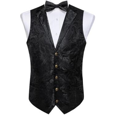 Imagem de Colete preto para homem, acessório de camisa de clube de negócios, sem mangas, colete masculino, colete, gravata borboleta, bolso quadrado, Md-0410-lh7079, X-Large