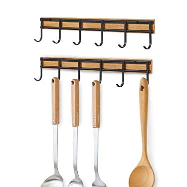 Imagem de Cabide de utensílios de cozinha, suporte organizador de utensílios de cozinha com 6 ganchos, 2 conjuntos de ganchos de parede de cozinha para pendurar utensílios