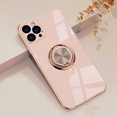 Imagem de Yepda Capa para iPhone 14 Pro Ring Holder Case with Diamond Shiny Plating Rose Gold Edge Built-in 360 Rotation Magnetic Kickstand for Women Girls Slim Soft TPU Capa protetora 6,1 polegadas, rosa