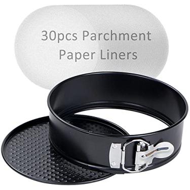 Imagem de Conjunto de frigideiras Webake Springform de 17,8 cm, à prova de vazamento, redondo, para assar bolo, prato profundo com parte inferior removível Insta Panela de pressão com 30 peças de forros de papel pergaminho