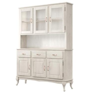 Imagem de Balcão com Arca Oratório em Madeira Maciça 3 Mais 3 Portas Branco Envelhecido