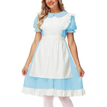 Imagem de Deerose Fantasia de Alice para adultos e crianças, com avental, vestido de princesa azul para Halloween, Azul claro A, P