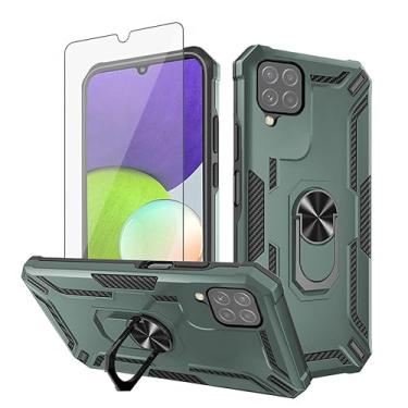 Imagem de Asuwish Capa de telefone para Samsung Galaxy A22 4G 6,4 polegadas com protetor de tela de vidro temperado magnético fino suporte suporte rígido híbrido capa de celular de borracha robusta M32 M22 F22