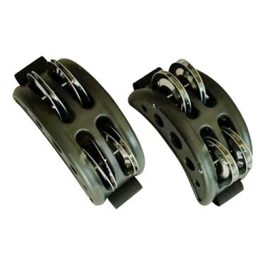 Imagem de rockible 2 pçs pé pandeiro percussão tambor de pé com sino durável calcanhar pandeiro instrumento musical pé abanador para jogar tambor