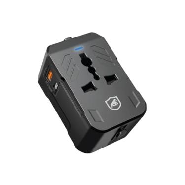 Imagem de Gshield Adaptador Universal de Tomada para Viagem Internacional e Carregador Turbo Power Delivery com USB C 20W + USB A, Bivolt, Preto