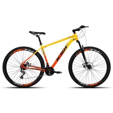 Imagem de Bicicleta KSW XLT 100 Em Aluminio 27 Velocidades 3x9V Freio a Disco Suspensão,21,Laranja Degradê Amarelo