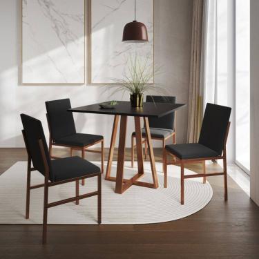 Imagem de Conjunto de Jantar Mesa Mônaco 90cm Tampo Preto com 4 Cadeiras Pretas Base Cobre