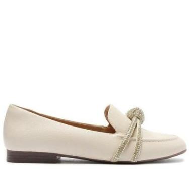 Imagem de Mocassim Feminino Laço Strass SA24 Anacapri Off White-Feminino