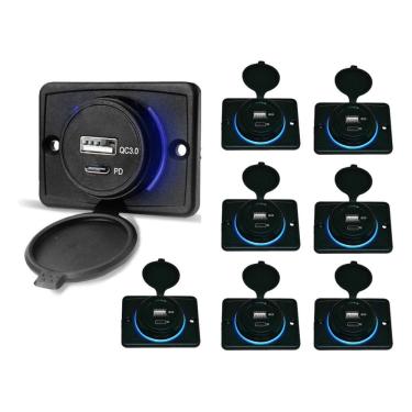 Imagem de Kit 8 Carregador de Celular Automotivo 1 USB + 1 USB Power C/ Moldura - RS-1113U BR