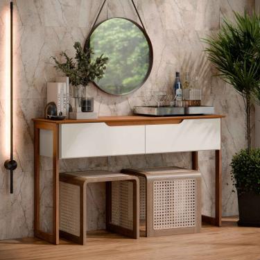 Imagem de Aparador Buffet Sala Flow Eros 2 Portas com Pés de Madeira OffWhite com Freijó - Rede Móveis