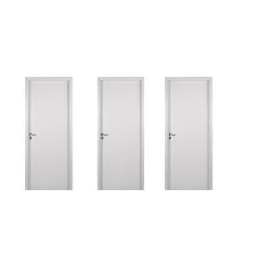 Imagem de 3 Kits Porta de Madeira Lisa 215x84cm com Batente de Mdf Ultra 16cm Melamínico Branco