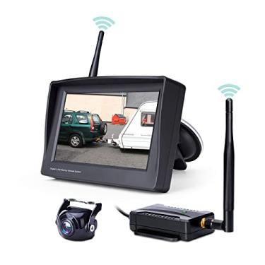 Imagem de RVTXRX Câmera reserva sem fio, monitor de 4,3 polegadas e sistema de câmera traseira universal à prova d'água Angel de 149° para mini carro, van, SUV, caminhonete, trailer, etc.