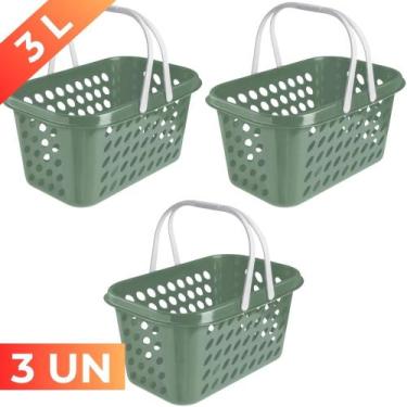 Imagem de Kit 3 Cesta Cestinha Plástica Supermercado Compras 3L c/ Alça Resisten