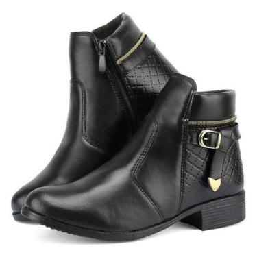 Imagem de Bota Coturno Feminino Salto Baixo Com Ziper Lateral - SapatoWay, Preto