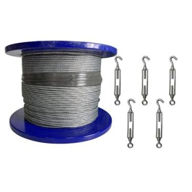 Imagem de Bobina 50M Cabo de Aço Galvanizado 3/16 + 5 Esticadores  - Shoplonas