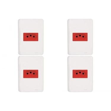 Imagem de Kit C/4 - Conjunto Perlex Aros 4X2 Branco Com Placa(1Toma...