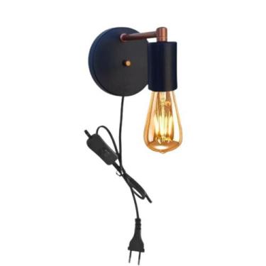 Imagem de Abajur Arandela Parede Cabeceira Preta c/ Cobre + Lâmpada - Arandelas 