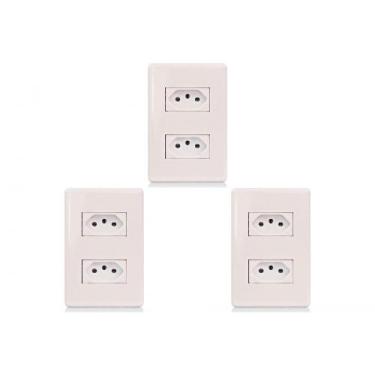 Imagem de Kit C/3 - Conjunto Steck Linha Stella Com Placa 2 Tomadas..., Branco