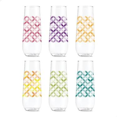 Imagem de TOSSWARE Pop 255 g Flauta Designer Series - Formas 2, CONJUNTO DE 6, Qualidade Premium, Recicláveis, Inquebráveis e Cristalizadas Copos de Champanhe Impresso Plástico